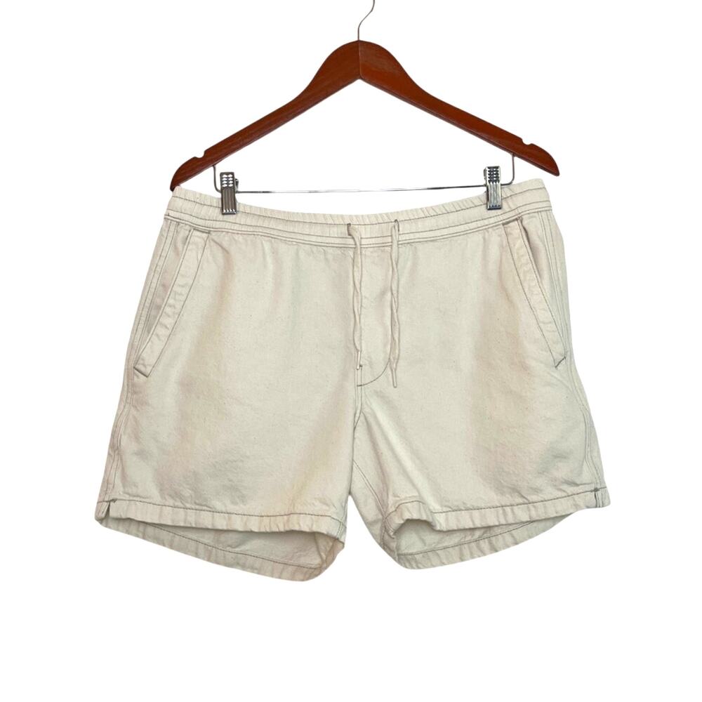 Zara Womens Elastic Waist Pull-On 5" Cream Denim Utility Short Size Large Modest